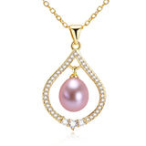 ZHBORUIN Pearl Necklace & Silver 925 Water Drop Choker Pendant