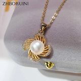 ZHBORUIN Clover Pearl Pendant Freshwater Pearl Necklace Silver Jewelry