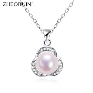 ZHBORUIN Flower Pearl Pendant 925 Silver Choker Necklace