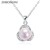 ZHBORUIN Flower Pearl Pendant 925 Silver Choker Necklace