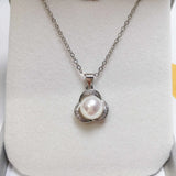 ZHBORUIN Flower Pearl Pendant 925 Silver Choker Necklace