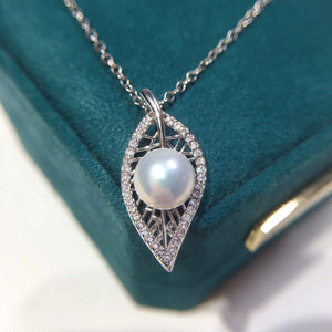 ZHBORUIN Leaf Pearl Necklace Freshwater Pearl 925 Sterling Silver Pendant