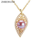 ZHBORUIN Leaf Pearl Necklace Freshwater Pearl 925 Sterling Silver Pendant