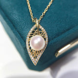 ZHBORUIN Leaf Pearl Necklace Freshwater Pearl 925 Sterling Silver Pendant