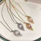ZHBORUIN Leaf Pearl Necklace Freshwater Pearl 925 Sterling Silver Pendant