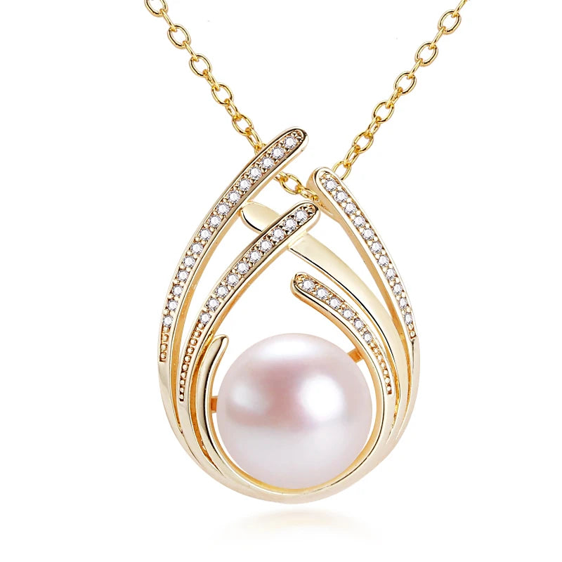 ZHBORUIN Freshwater Pearl Pendant 14K Plated Necklace Women's Jewelry