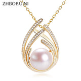 ZHBORUIN Freshwater Pearl Pendant 14K Plated Necklace Women's Jewelry