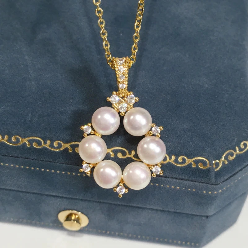 Freshwater Pearl Necklace Mini Pearl Jewelry Wreath Pendant Chain