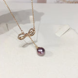 Natural Freshwater Pearl Necklace Purple Pearl Bow Pendant For Woman