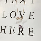 Natural Freshwater Pearl Necklace Purple Pearl Bow Pendant For Woman