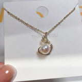 ZHBORUIN Feather Pearl Pendant Necklace 14K Plated Chain