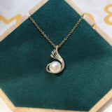 ZHBORUIN Feather Pearl Pendant Necklace 14K Plated Chain