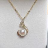 ZHBORUIN Feather Pearl Pendant Necklace 14K Plated Chain