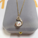 ZHBORUIN Feather Pearl Pendant Necklace 14K Plated Chain