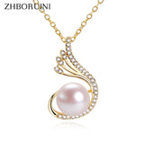 ZHBORUIN Feather Pearl Pendant Necklace 14K Plated Chain