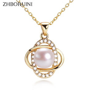 Natural Freshwater Pearl Necklace Silver Jewelry Woman Gift