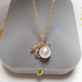 ZHBORUIN Sweet Bow Pearl Pendant Necklace 18K Plating Jewelry