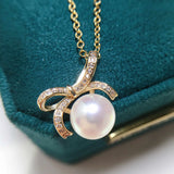 ZHBORUIN Sweet Bow Pearl Pendant Necklace 18K Plating Jewelry