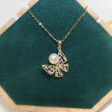 ZHBORUIN Freshwater Pearl Necklace 14K Plated Butterfly Chain