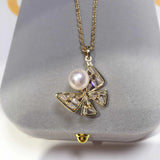 ZHBORUIN Freshwater Pearl Necklace 14K Plated Butterfly Chain