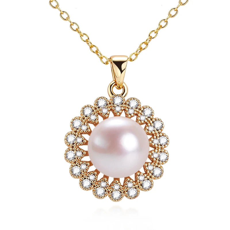 ZHBORUIN Flower Pearl Necklace Real Freshwater Pearl Pendant Jewelry
