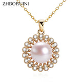 ZHBORUIN Flower Pearl Necklace Real Freshwater Pearl Pendant Jewelry