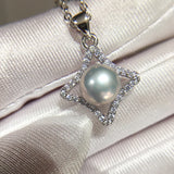 ZHBORUIN Zircon Rhombus Pearl Pendant Choker Necklace