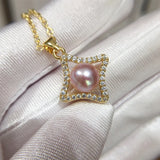 ZHBORUIN Zircon Rhombus Pearl Pendant Choker Necklace