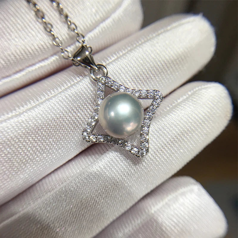 ZHBORUIN Zircon Rhombus Pearl Pendant Choker Necklace