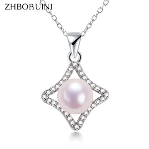ZHBORUIN Zircon Rhombus Pearl Pendant Choker Necklace