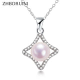 ZHBORUIN Zircon Rhombus Pearl Pendant Choker Necklace
