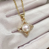 ZHBORUIN Zircon Rhombus Pearl Pendant Choker Necklace