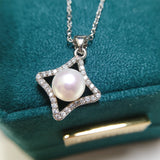 ZHBORUIN Zircon Rhombus Pearl Pendant Choker Necklace