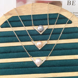 ZHBORUIN V Pearl Pendant Necklace 14K Plating