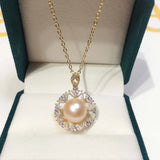 ZHBORUIN Pink Freshwater Pearl Necklace 14K Plated Chain