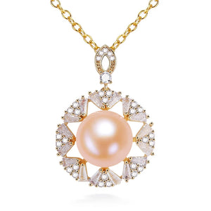 ZHBORUIN Pink Freshwater Pearl Necklace 14K Plated Chain