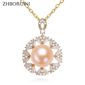 ZHBORUIN Pink Freshwater Pearl Necklace 14K Plated Chain