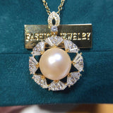 ZHBORUIN Pink Freshwater Pearl Necklace 14K Plated Chain