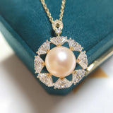 ZHBORUIN Pink Freshwater Pearl Necklace 14K Plated Chain