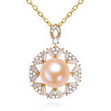 ZHBORUIN Pink Freshwater Pearl Necklace 14K Plated Chain