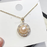 ZHBORUIN Pink Freshwater Pearl Necklace 14K Plated Chain