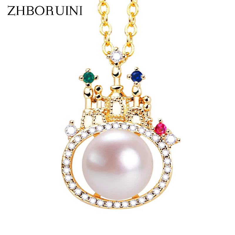ZHBORUIN Colored Castle Pearl Pendant Necklace