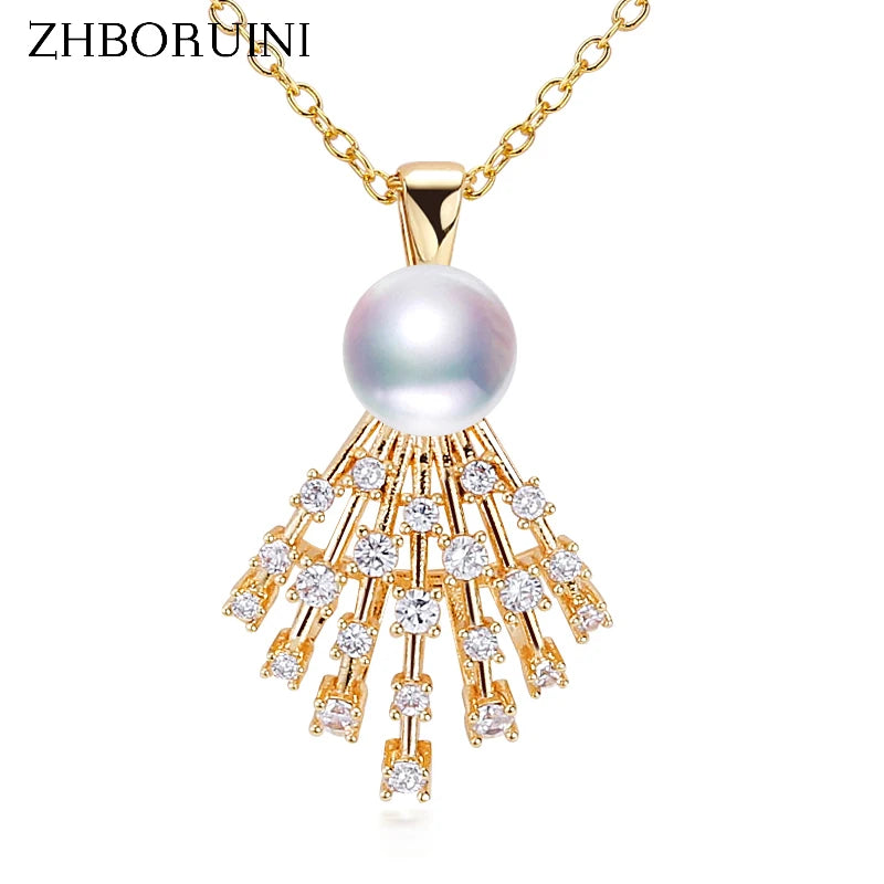 ZHBORUIN Pearl Necklace 100% Natural 14k Women's Choker Pendant Jewelry