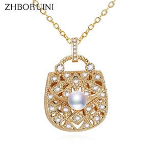 ZHBORUIN Pearl Necklace Handbag Shape 14k Plating Women Choker Pendant
