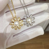 ZHBORUIN Daisy Pearl Pendant 925 Silver and 18K Plating Jewelry