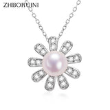 ZHBORUIN Daisy Pearl Pendant 925 Silver and 18K Plating Jewelry