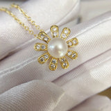 ZHBORUIN Daisy Pearl Pendant 925 Silver and 18K Plating Jewelry