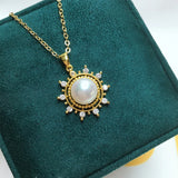 ZHBORUIN Pearl Necklace Freshwater Pearl Sun Light Pendant Choker 14k Plating