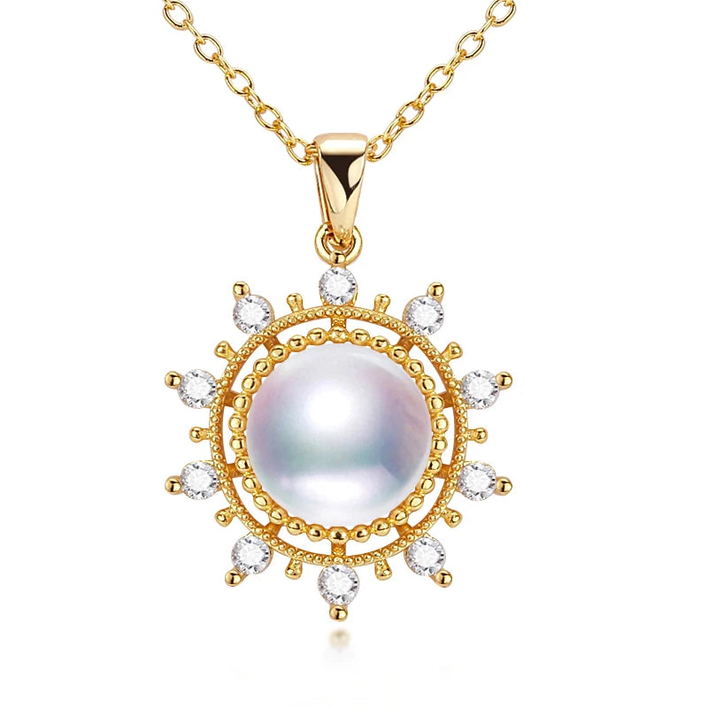 ZHBORUIN Pearl Necklace Freshwater Pearl Sun Light Pendant Choker 14k Plating