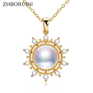 ZHBORUIN Pearl Necklace Freshwater Pearl Sun Light Pendant Choker 14k Plating